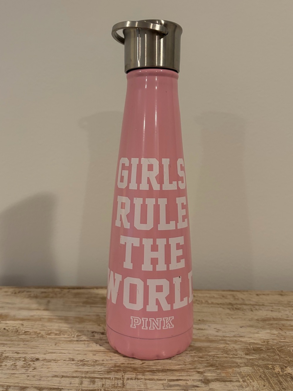 S'well Pink Stainless Steel Bottle with White Statement Text